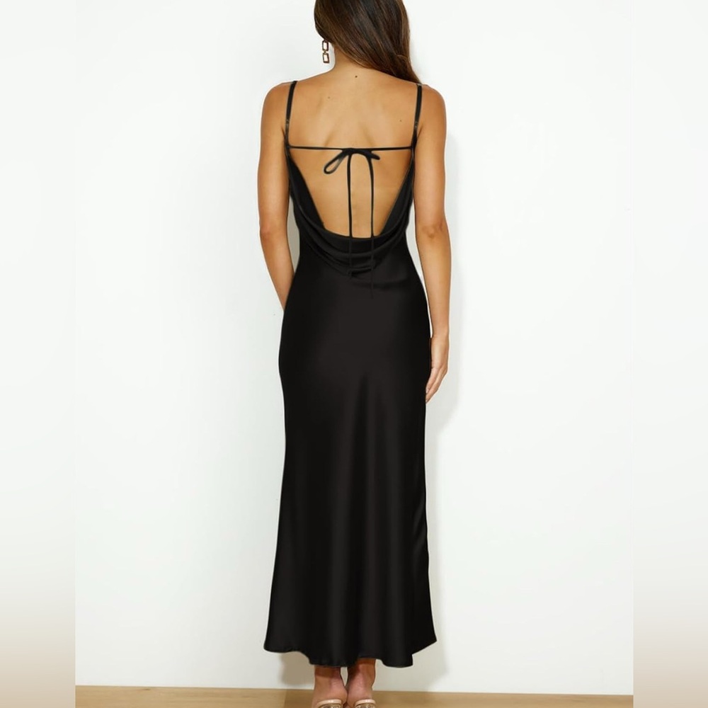 NWT Black Satin Formal Open Back Maxi Cocktail Dress Size XL - Picture 6 of 6